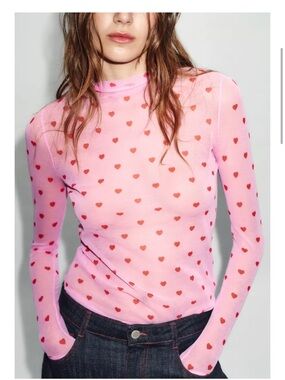 Zara sheer heart print top. S